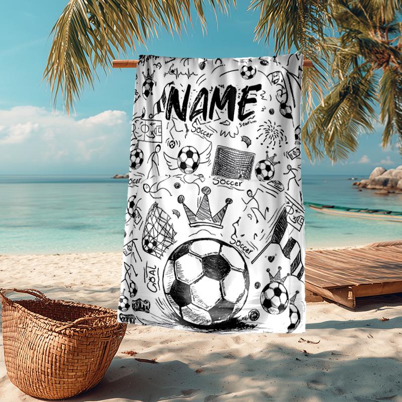Custom Name Ultra-Soft Beach Towel with Soccer Theme,Ideal for Pool - Camping, Diving - Perfect Travel Essential, Vibrant Beach Towel.
