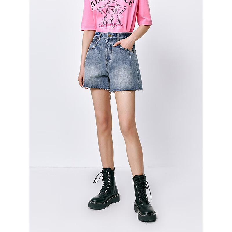 Peacebird Women's High-Waist Distressed A-Line Denim Shorts