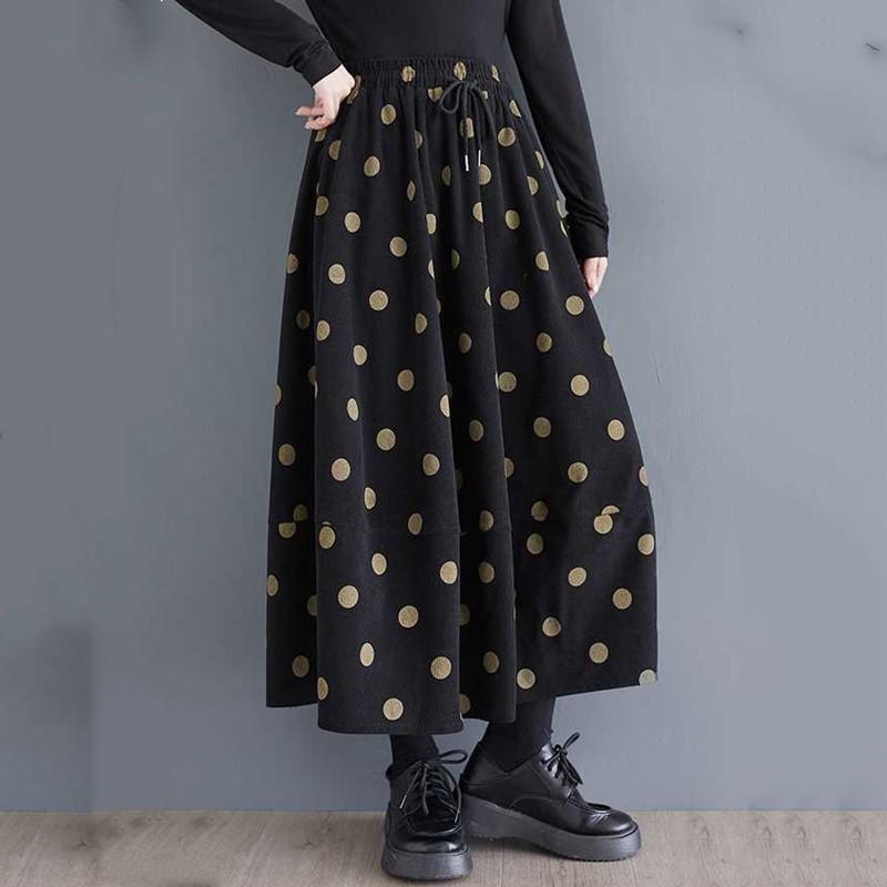 Plus size Corduroy High waist vintage Polka Dot Spring autumn Winter casual loose long for woman skirts womens skirt