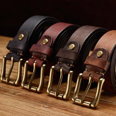 Retro Real Cowhide Belt Copper Buckle Men's Handmade First Layer Cowhide Belt Casual Jeans Belt
