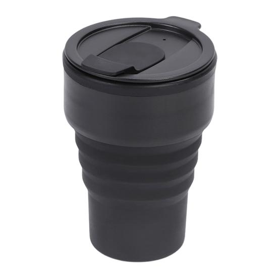 Zusammenklappbarer Reisebecher aus Silikon, 340 ml, tragbarer, faltbarer Kaffeebecher für Camping, Wandern, Pendeln, auslaufsichere, umweltfreundliche Wasserflasche mit weiter Öffnung black