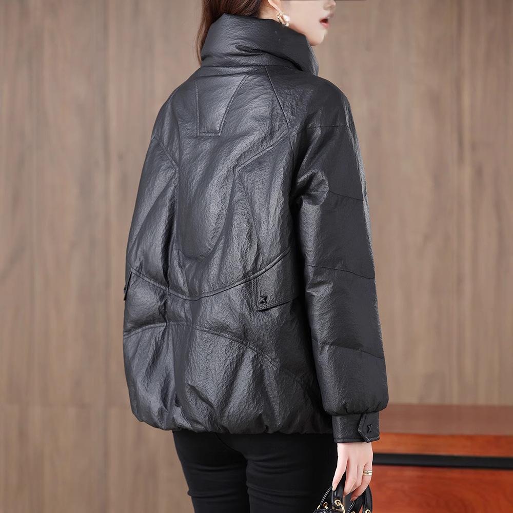 Зимняя новая куртка-пуховик большого размера для женщин из натуральной кожи — фото 6