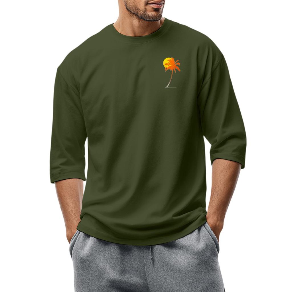 Men'S Round Neck Three-Quarters Sleeve Top Casual Fashion T-Shirt