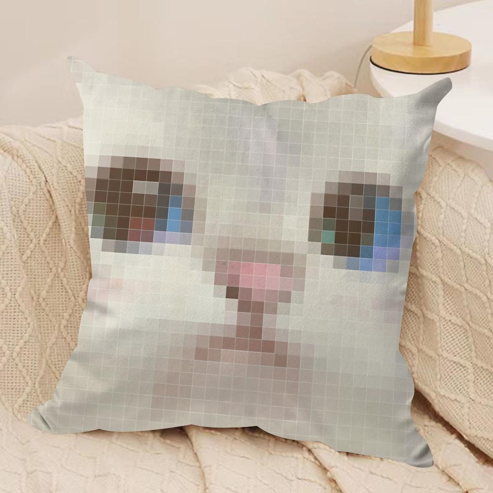 Meme Pixel Cat Cute Funny Cushion Cover Silky Short Plush Invisible Zipper Dustproof Sofa Pillow Case For Home Decor