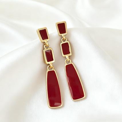 Geometric Long Drop Earrings with Oil Drip Design Lightweight Dangle Earrings for Women Fashion Jewelry Accessories