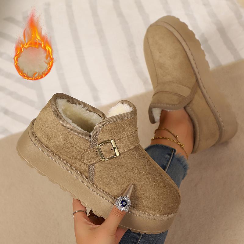 Faux Suede Platform Snow Boots Women Autumn Winter Thicken Plush Ankle Booties Mujer Non Slip Thick Sole Cotton Padded Shoes 43