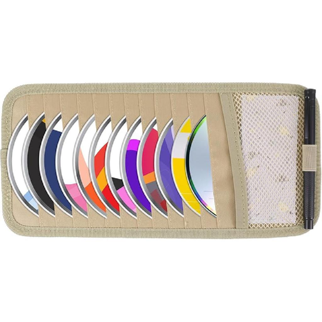 Black Car CD Case Holder DVD Vehicle Visor Storage Orangizer Large Capacity CD Visor Case With 12 DVD Storage Sleeves 1 Mesh Pocket 1 Pen Holder And
