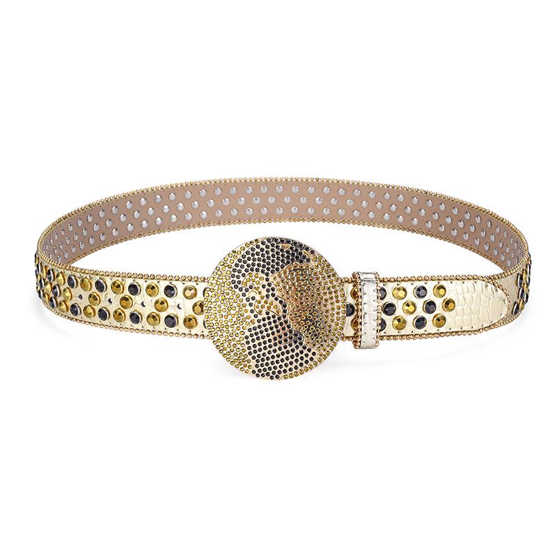 Diamond Round Buckle Rhinestone Belt Women'S Hip Hop Punk Style Belt Men'S And Women'S Personalized Belt