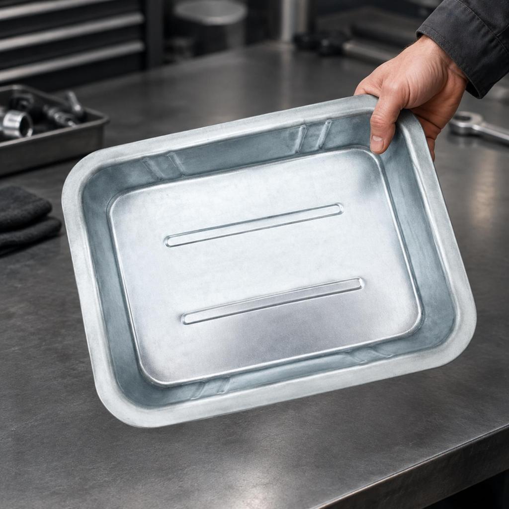 Rectangular Oil Drain Pan with Rounded Corners Sturdy Leak Tray Anti-Spill