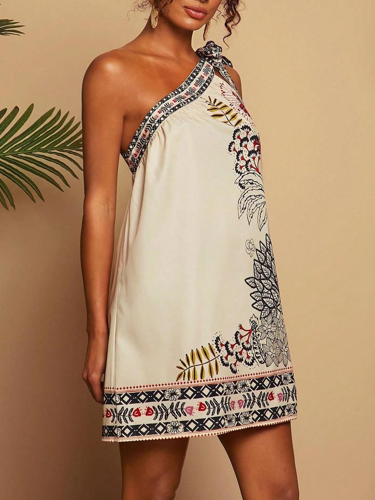 2025 Elegant Women's Sleeveless Dress: Printed, Waist-Cinching, Slimming Style