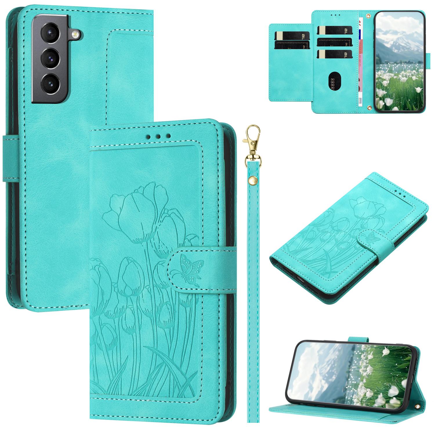 

For Samsung Galaxy S22 5G Case Tulip Leather Phone Cover with 5 Card Slots Wallet B
