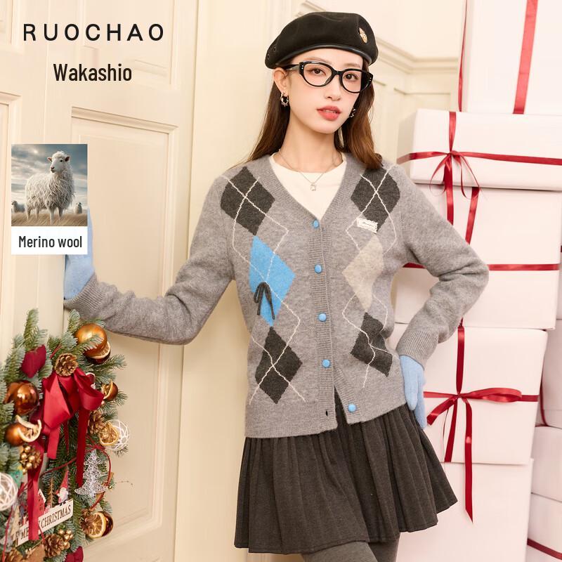 Sancai Plus Size Plaid V-Neck Knit Cardigan XL