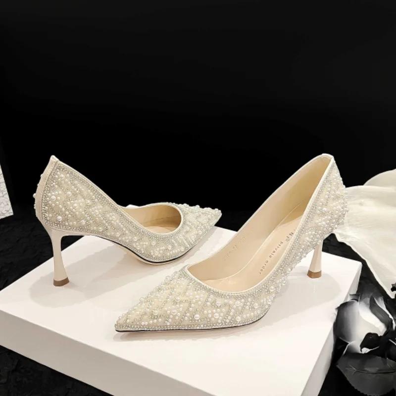 Fashion 2024 New Women's High Heels Stiletto Heels Sequins Rhinestone Decoration Fashion Women's Dress Party Shoes