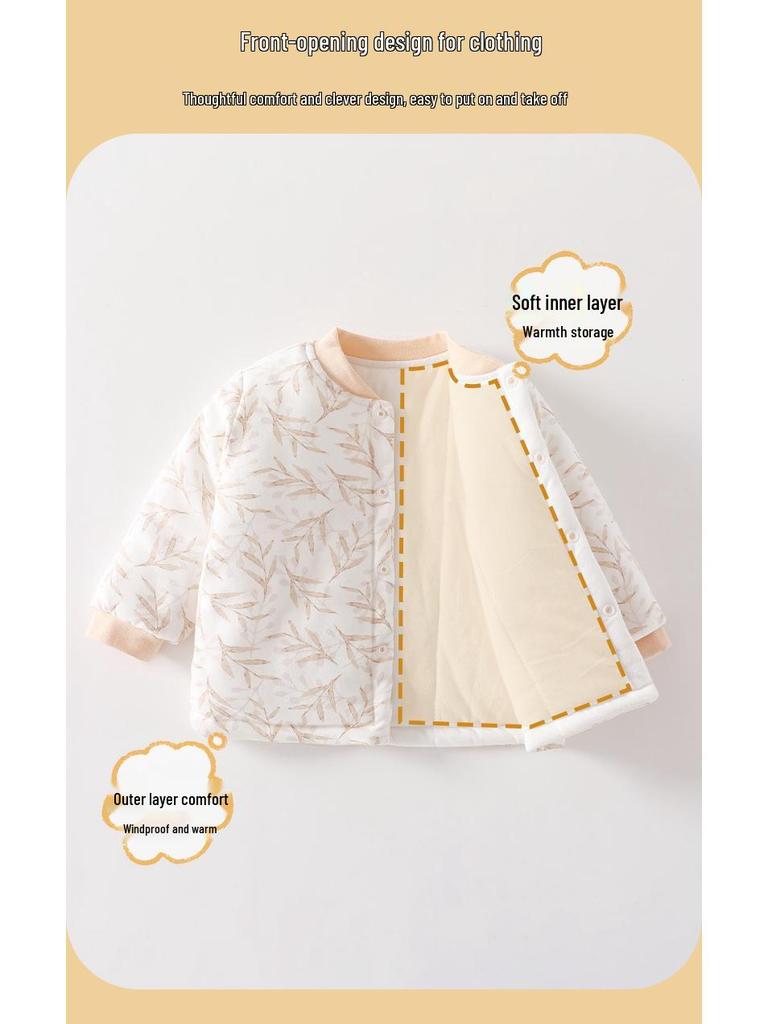 Premium Spring/Autumn Pure Cotton Baby Two-Piece Set: 120g Padded Warm Homewear Jacket