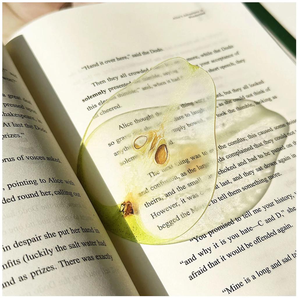 1pc Delicate Transparent Acrylic Simulation Apple Bookmark Reading Mark Student Gift Premium Feeling Cute Grape Tomato Bookmarks