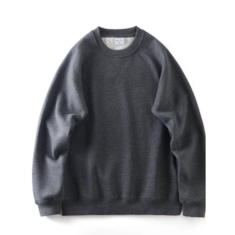 Retro Heavyweight Raglan Sweatshirt for Men, Autumn and Winter Style, Fleece-Lined, Thickened, Hoodless Pullover, Export Quality Casual Jacket