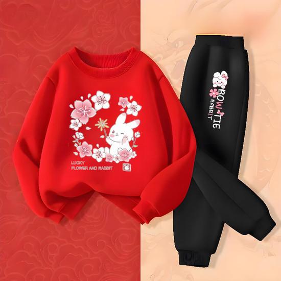 Cute Rabbit Printed Baby Girls Spring New Style Hoodies Sets Children's Sweatshirt Sweatpant Two Piece Suit Kids Outdoor Outfits
