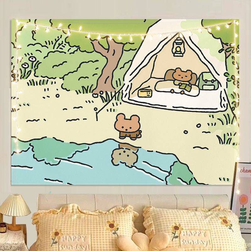 Ins Fresh Style Healing Cute Cartoon Wall Tapestry for Bedroom Unique Living Room Decor Wall Hanging Art Cloth