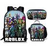 New Roblox Student School Bag Roblox Digital Printing Backpack Three-piece Set Lunch Bag Pencil Case