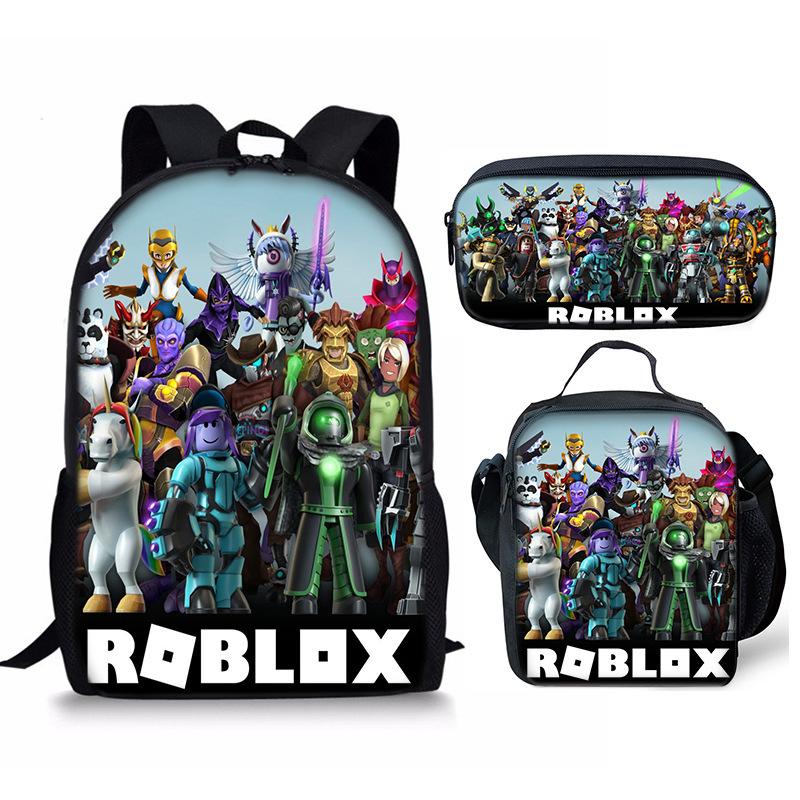 New Roblox Student School Bag Roblox Digital Printing Backpack Three-piece Set Lunch Bag Pencil Case