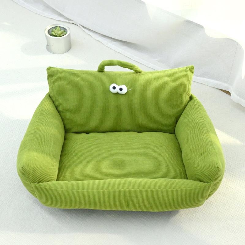 Big-eyed Doghouse Cat Nest Striped Sofa Shaped Nest Macaron Pet Nest Small and Medium-sized Pet Mattress