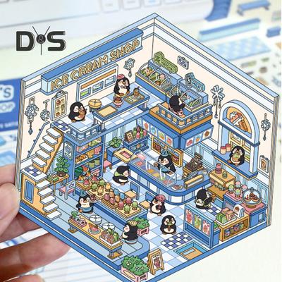 Lot de 4 autocollants de scène 3D réutilisables et réglables pour chat, café, maison, décalcomanies de divertissement anti-stress