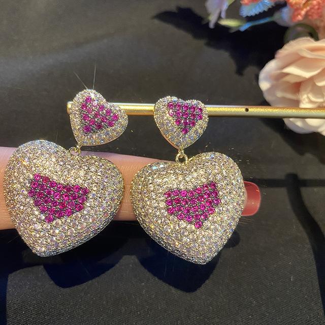 Luxus 925 Silber Stud Herz Ohrringe für Frauen Farbverlauf Pop Stud Ohrring Weibliche Hängende Ohrring Schönes Geschenk Partei Schmuck