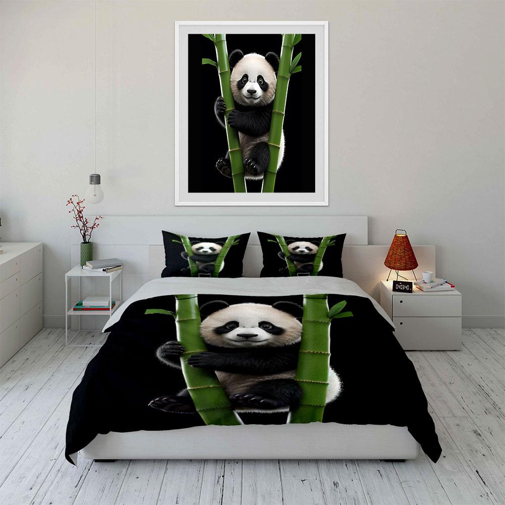 Cute Panda with Bamboo Design Bedding Duvet Cover Set Duvet Cover Pillowcases (1*Duvet Cover 2*Pillowcases, Without Duvet Insert)