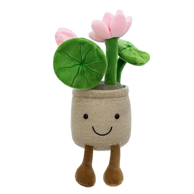 New ins lotus potted doll cute plush toy green plant flower throw pillow creative home flower ornament