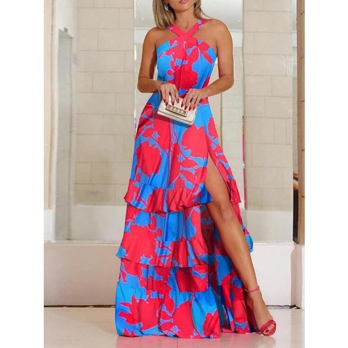 European and American summer suspender dress Bohemian dress printed V-neck sleeveless, long dress children