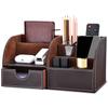 KINGFOM PU Leather Desk Storage Desktop Organizer with Stationery Remote Item Stylish Leather Box/Case, Drawer, Pen/Pencil Holder, Stand,
