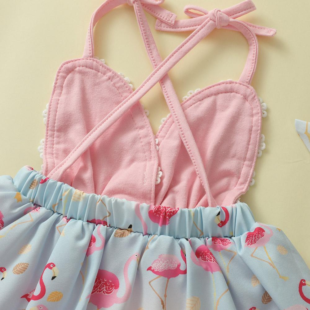 2 st Spädbarn Baby Flicka Rygglös Flamingo Romper Rem Jumpsuit Klänning +Hårband