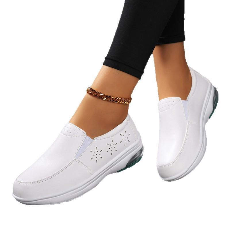 Nurse shoes women's leather autumn shallow mouth breathable air cushion soft sole thick sole white shoes medical shoes non-slip