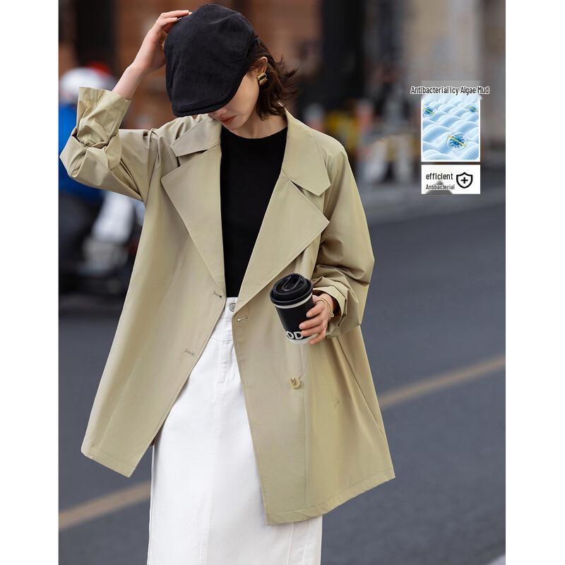 Petite Women s Loose Fit Lapel Trench Coat L