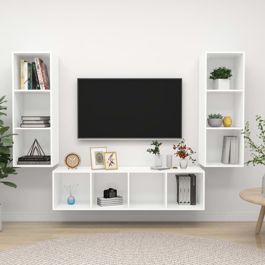 3 piece TV cabinet set white particleboard