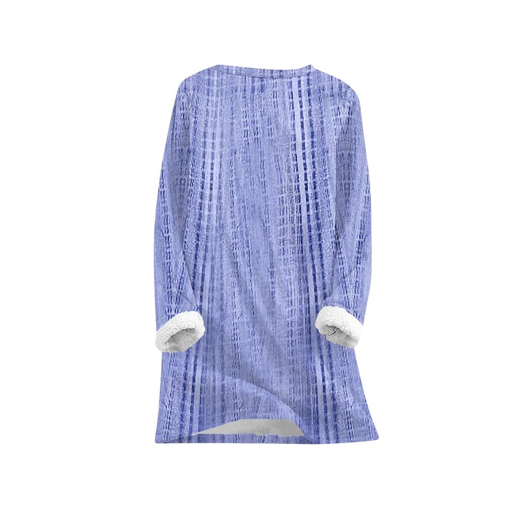 Women's Fashionable Printed Round Neck Long Sleeved Plush Warm Pullover Top