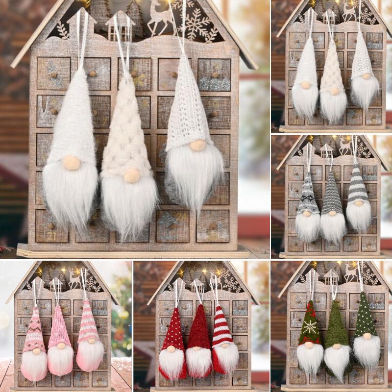 3Pcs Christmas Tree Hanging Gnome Plush Gonk Santa Doll Pendants Xmas Decoration