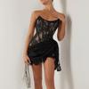 Spitze Trägerloses Gerafftes Sexy Minikleid Frauen Schulterfrei Elegantes Rückenfreies Club Partykleid Dame Mode Fishbone Ärmellose Kleidung