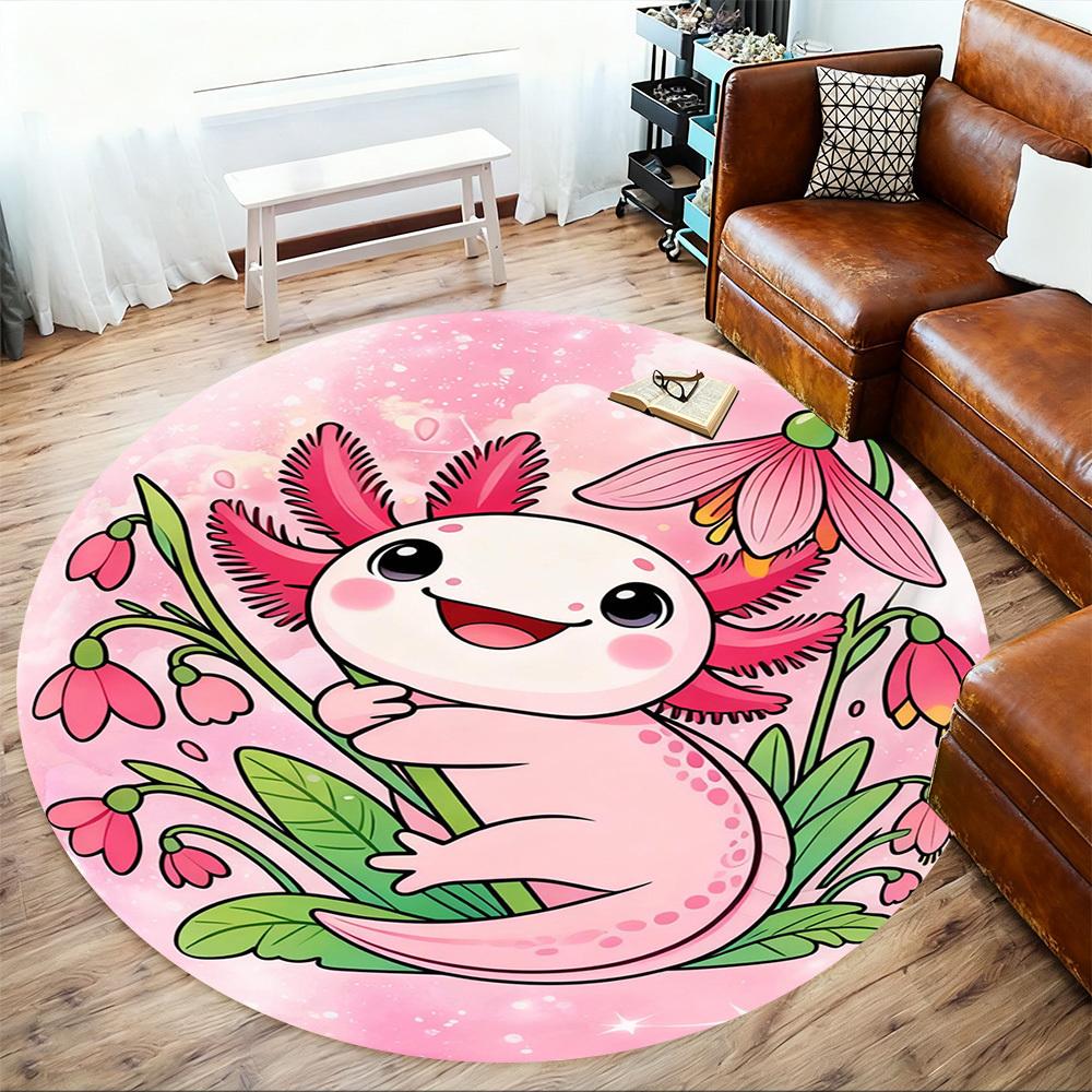 1PC Axolotl Flowers Round Chair mat Area Rug - Non-Slip, Floor Mat for Office, Bedroom, and Indoor Decor -Gift D1127272