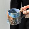 Coarse Ceramic Coffee Mugs, 320ml, Large Capacity, Wide Bottom, Transmutation Glaze Craft, Handmade Pottery Mug, Tea Cups with Hemp Rope Handle