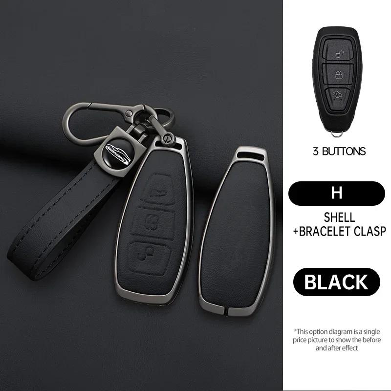Zinc alloy leather Car Key Shell Case Fob For ford Fiesta Focus Mondeo C-Max B-Max Kuga Smart Key Cover 3 buttons auto parts