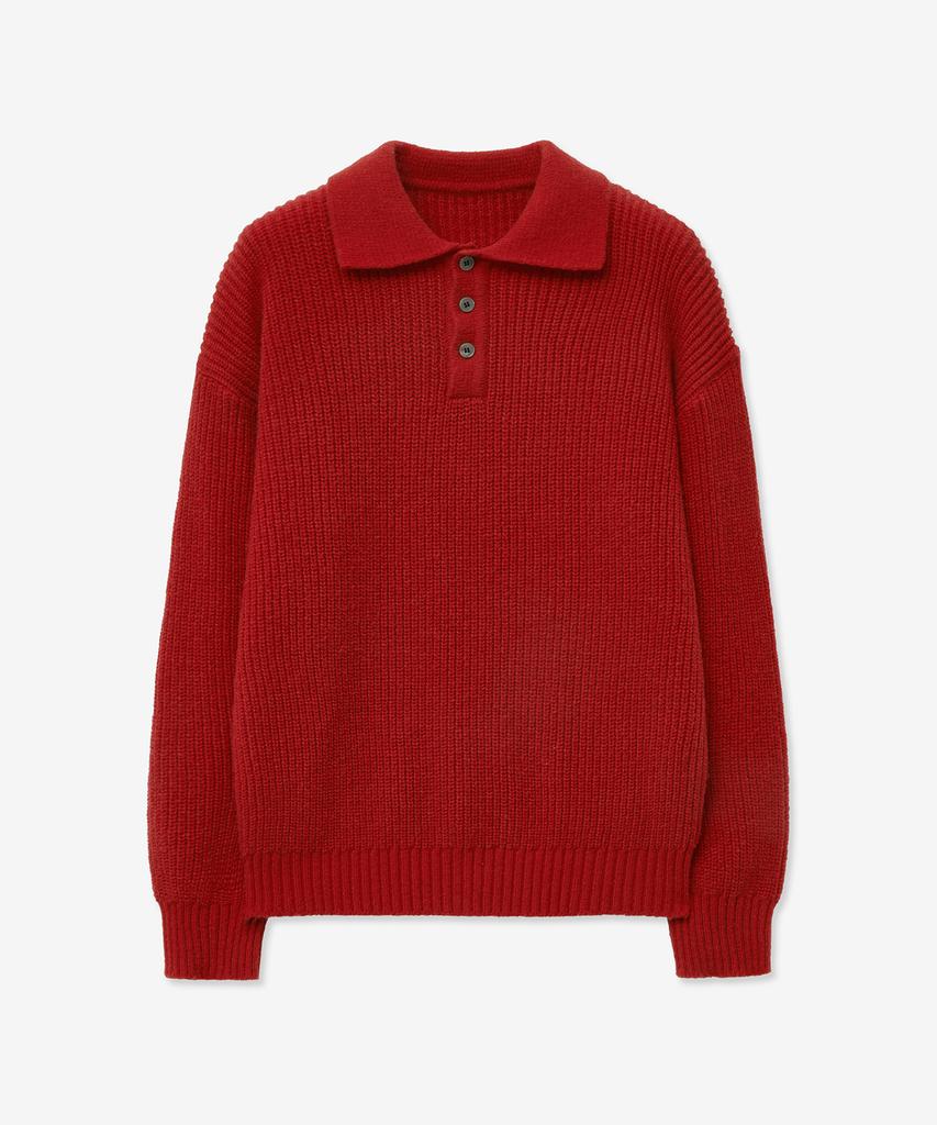 BLOND9 Hachi T-Collar Knit_Red Orange