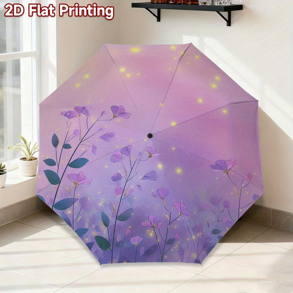 

1pc Purple Flowers Under Starry Sky Automatic Folding Umbrella | 8 Ribs, Pongee 210T Fabric, Plastic Handle, Ideal for Hallowe Iron&8K