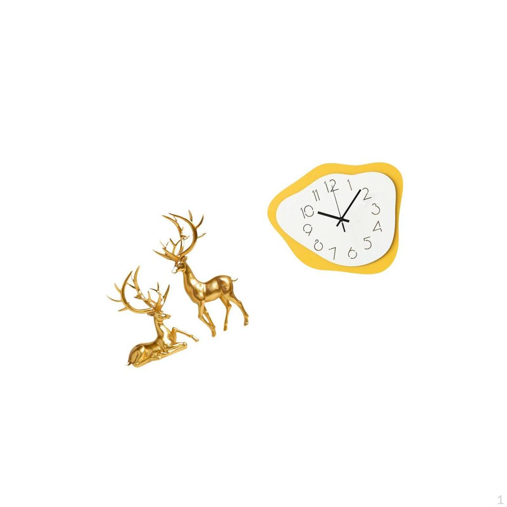 Couple Deer Statues Decorative Sculptures Resin Figurines Modern Office Ornament Timepiece Silent