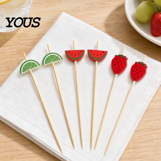 Fresh Fruit Cartoon Picks 100PCS Disposable Tags, with Decor Cocktail Garnish Sticks Picks, Durable Bamboo Skewers, for Fruits Barbecue