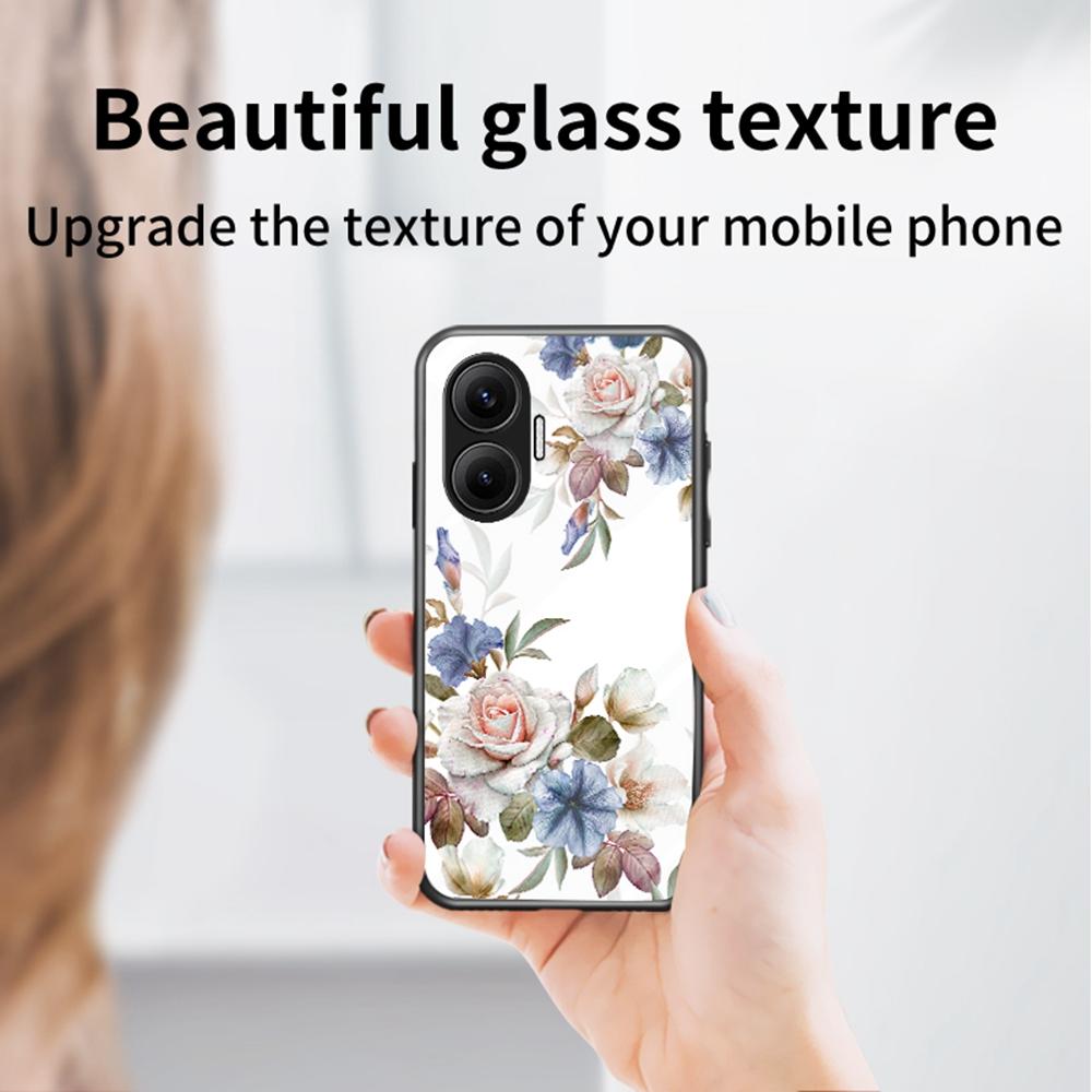 For Xiaomi Poco F7 5G/Redmi Turbo 4 Pro 5G Case Floral Pattern TPU+Tempered Glass Protective Phone Cover