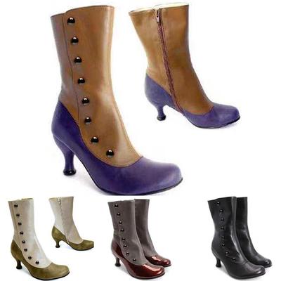 Chaussures compensées en cuir à bout rond pour femmes, bottes de cowboy à enfiler et à fermeture éclair