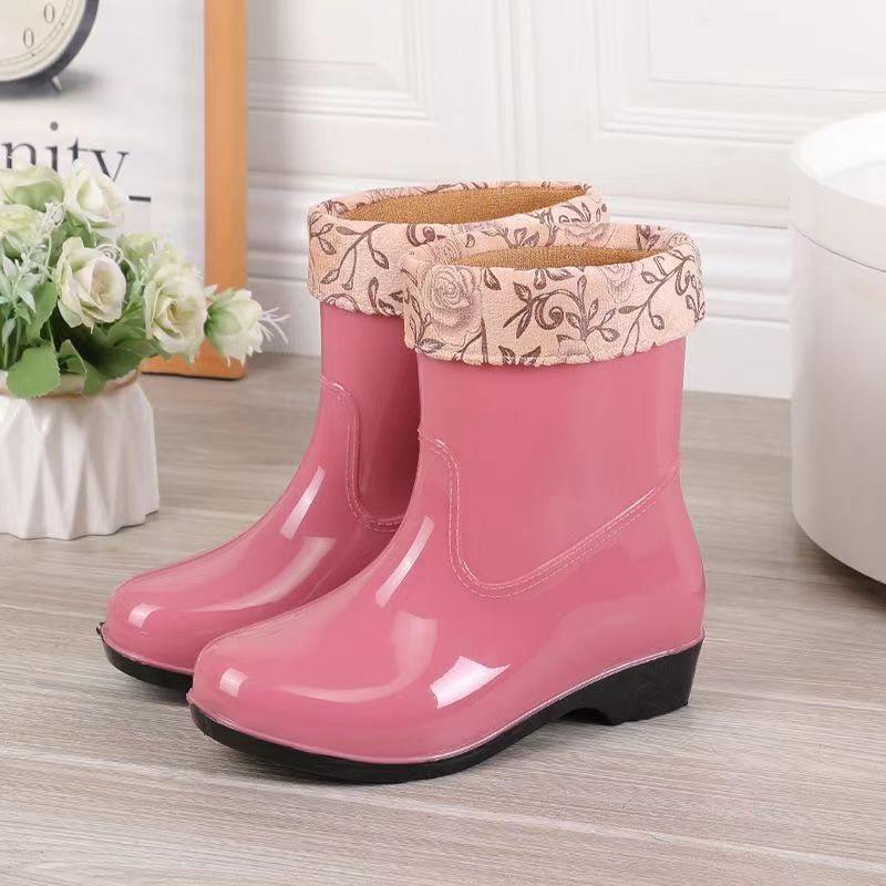 

Женская модная нескользящая водонепроницаемая обувь от дождя с хлопковой межподошвой, резиновая обувь 41 розовый