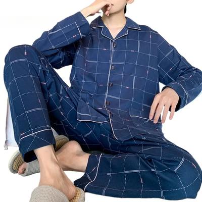Spring Autunm Plus Knitted Pjs Turn-down Collar Men's Pajama Sets Male Pyjamas Plaid Loungewear Sleepwear Homewear Fashion