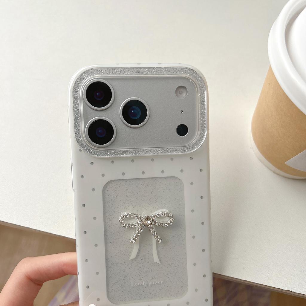 Glamorous Bow White Polka Dot with Rhinestone Bow Design Phone Case for iPhone 17 16 15 14 11 12 13 Pro Max Plus Back Cover